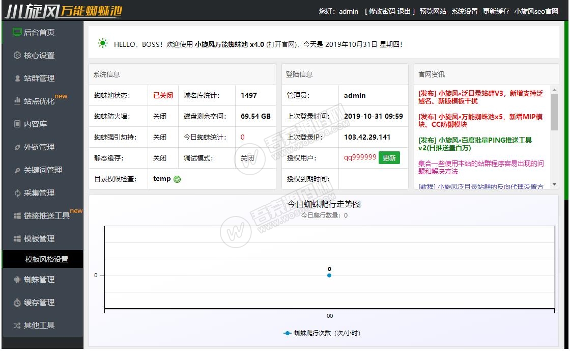 小旋风万能蜘蛛池站群系统X4版本破解源码 百度自动推送+转码快排 附X5模板资源猫源码-精彩源码-棋牌源码-h5源码-BC源码源码论坛-源码网-源码站-棋牌源码
